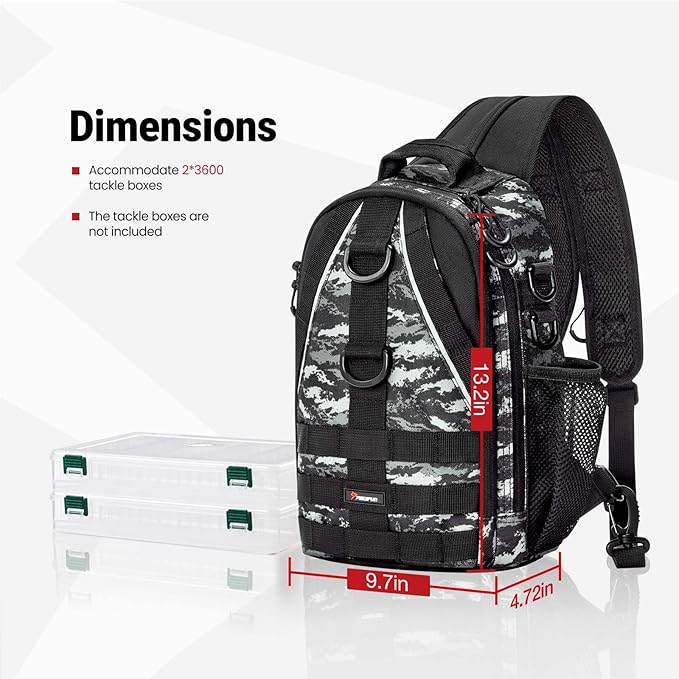 Piscifun Fishing Backpack with Rod Holder, Lightweight Sling Bag Storge Gear and Equipment