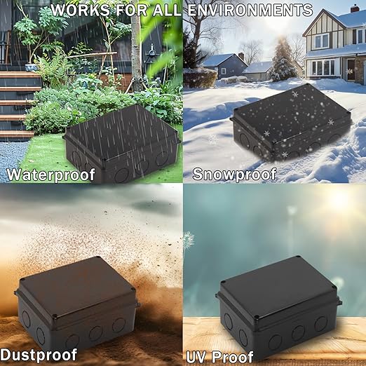 Electrical Box, 2PCS Outdoor Waterproof Box IP65 Junction Box with Reserved Holes,ABS Plastic Project Box Power Cord Enclosure Black 5.9 x 4.3 x 2.8 inch(150x110x70mm)