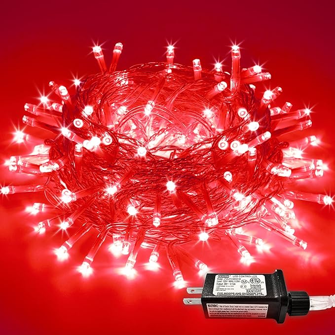 JMEXSUSS Red Valentines Day Decor Lights Clear Wire, 66ft 200 LED Red Christmas String Twinkle Fairy Lights Outdoor Indoor Plug in for Room Party Tree Valentines Day Decorations