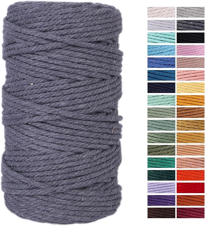 Gray Macrame Cotton Cord 4mm x 109 Yards - Colorful Craft Cord for Wall Hanging, Plant Hangers, Crafts, Knitting & Decorative Projects