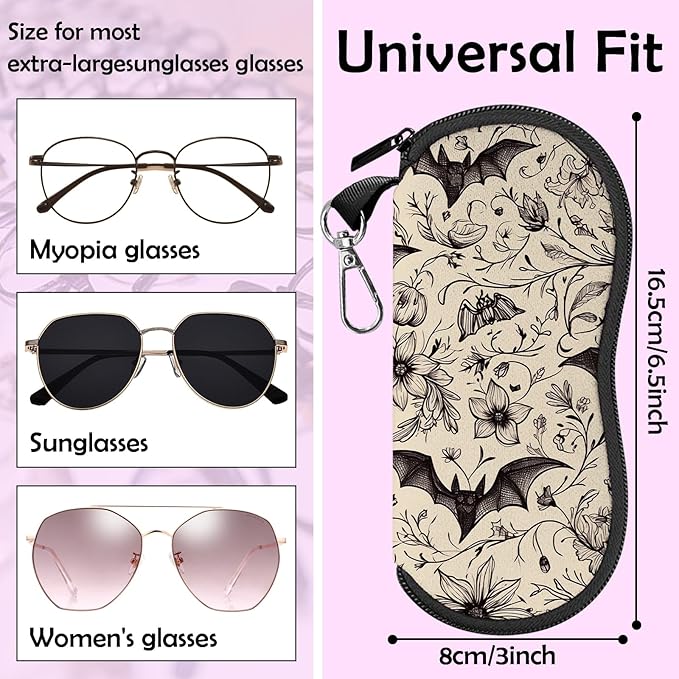Glasses Case Sunglasses Eyeglass Soft Case Zipper Light Neoprene Pouch with Metal Belt Clip Aesthetic Cute Women Men