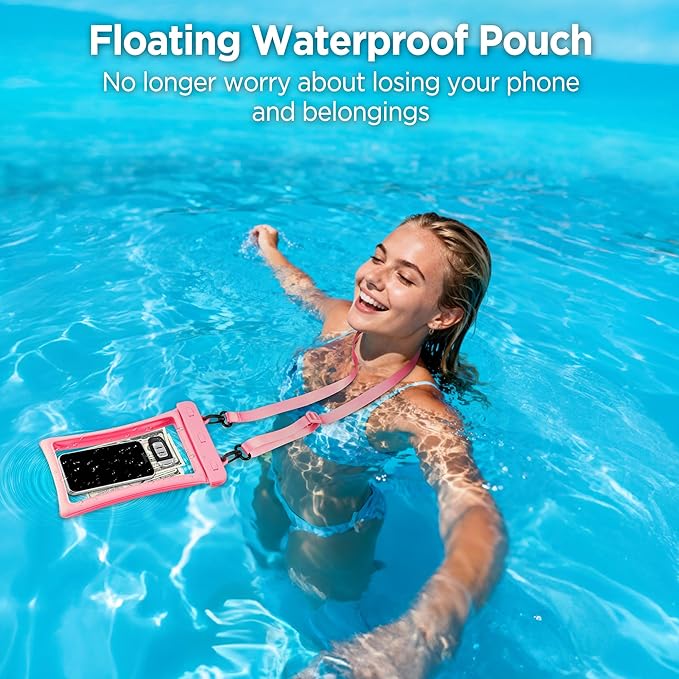 CACOE [Floatable Floating Universal IPX8 Waterproof Phone case 2 Pack-Up to 10.0",Adjustable Lanyard Phone Pouch,Cellphone Dry Bags for Vacation Beach Pool Kayak Cruise Travel Essentials（Pink+Green）