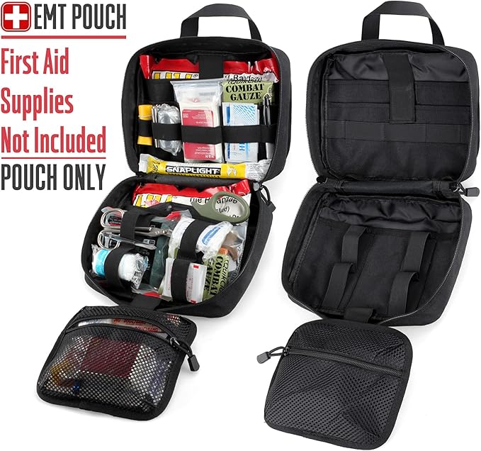 LIVANS Tactical Molle Medical Pouch - Upgraded Size, Large Capacity IFAK Pouch with Detachable Quick Release and Headrest Mount, Includes Flag and Cross Patch