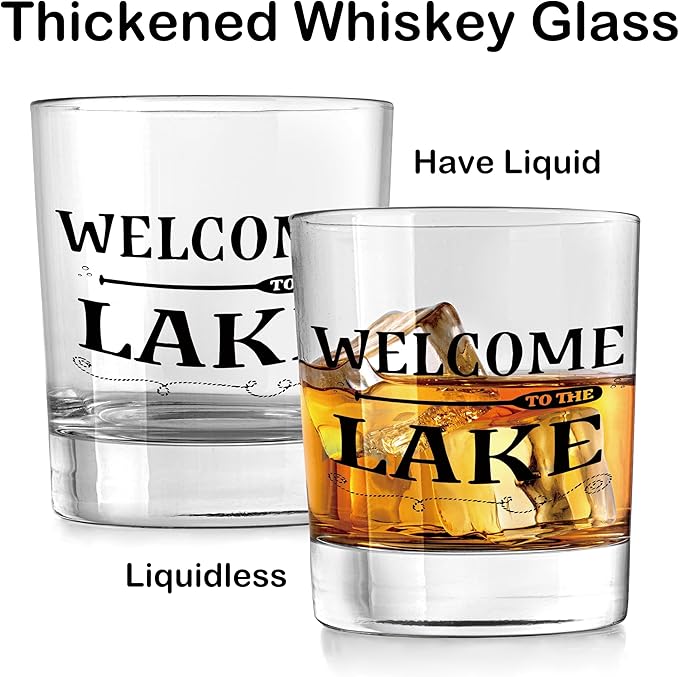 Nogrit Lake House Decor Gifts Whiskey Glasses 10 Oz,Welcome to the Lake, Funny Old Fashioned Rocks Glasses for Women Men Drinking Cocktail Scotch Vodka Tequila Rum