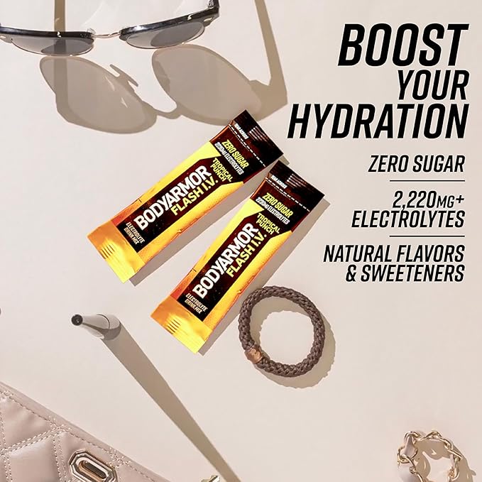 BODYARMOR Flash I.V. Electrolyte Packets, Tropical Punch, Zero Sugar Drink Mix, Single Serve Packs, Coconut Water Powder, Hydration for Workout, Travel Essential, Just Add Sticks to Liquid (15 Count)