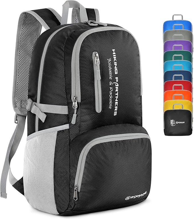 ZOMAKE Lightweight Packable Backpack, 35L Light Foldable Hiking Backpacks Water Resistant Collapsible Daypack for Travel(Black)