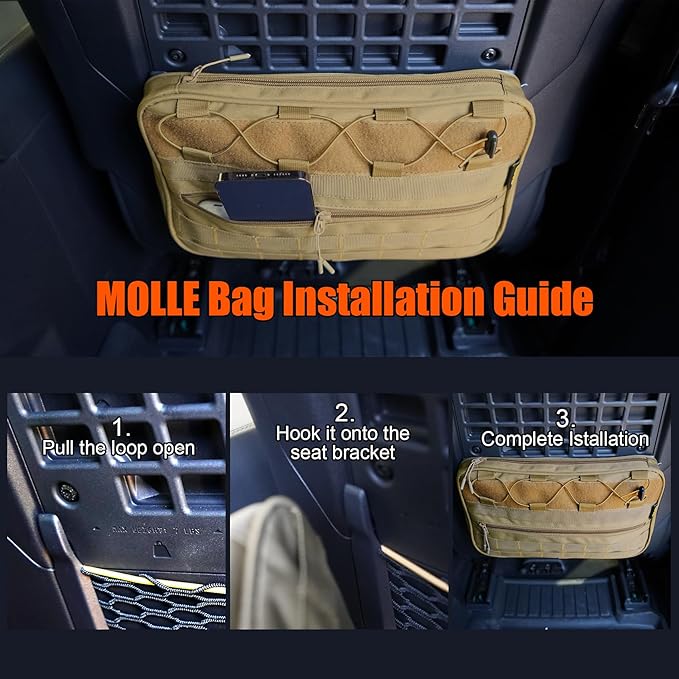 Car Storage Organizer Compatible with 2021-2025 Ford Bronco 2/4 Door, Heavy Duty Rattle-Free Backseat Tactical Seat Storage Bags, No-Drill 600D Oxford Anti-Clutter Gear-Brown