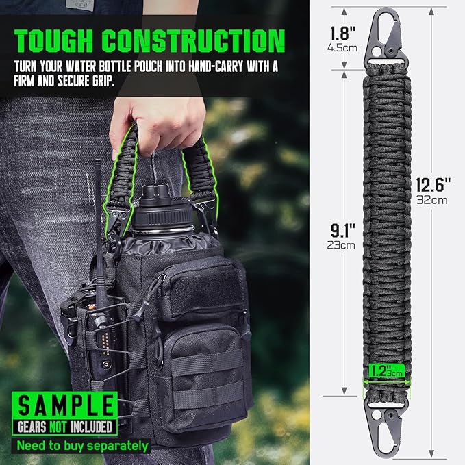 Tactical Paracord Handle，9-core Weaving Paracord Strap for Bag Strap Replacement，Molle Attachment with Metal/Plastic Clips for Backpack Sling Bags Water Bottle Holder
