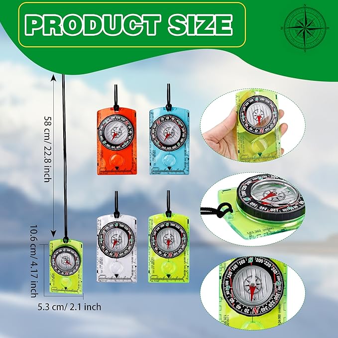 16 Pcs Orienteering Compass Acrylic Hiking Compass with Rope for Navigation Backpacking Map Reading Survival Outdoor Camping Scout Exploring Gifts