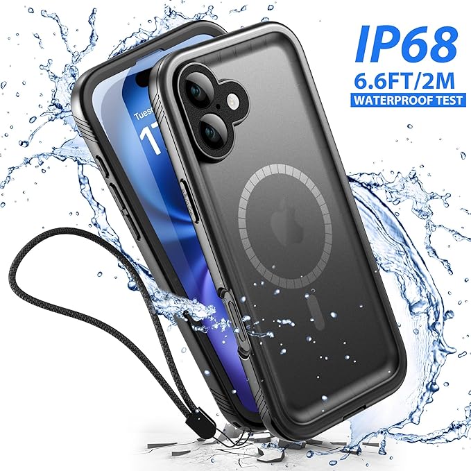 SPORTLINK for iPhone 16 Plus Case - IP68 Waterproof Military Protective Full Body Heavy Duty Shockproof 360 Sealed Dustproof with Camera Screen Protector Cover for i Phone 16 Plus 6.7" Mag/Black