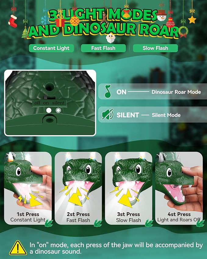 LED Dinosaur Headlamp for Kids, Children's Toy Flashlight Dinosaur Toys for Age 3 4 5 6 7 8 9 Years Old Kids, Camping Hiking Gear for Boys Girls