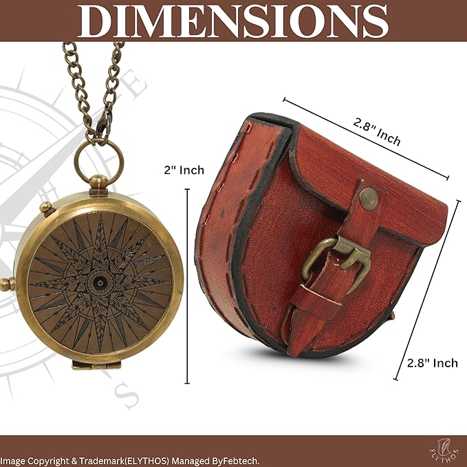 Handmade Brass Antique Compass with Leather Case – Vintage Finish Functional Pocket Navigation Tool for Travel, Hiking & Gift