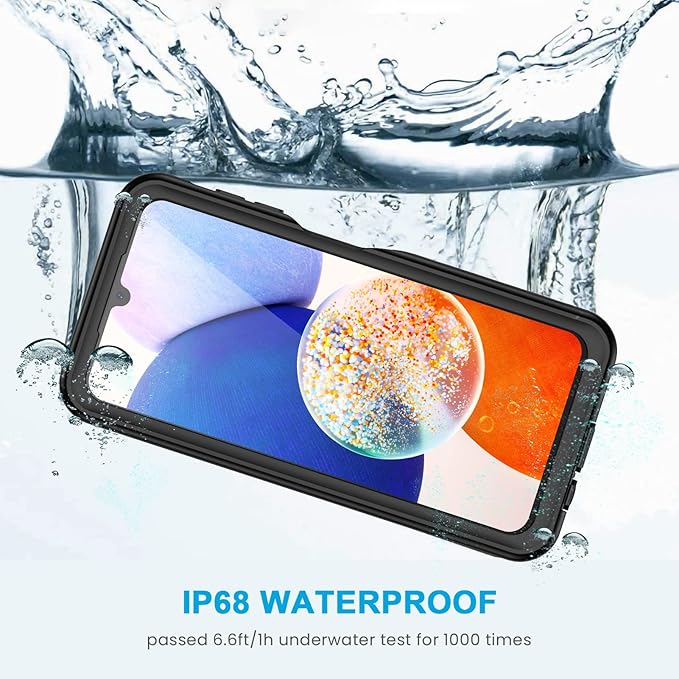 Lanhiem for Samsung Galaxy A14 5G Case, IP68 Waterproof Dustproof, Built-in Screen Protector, Heavy Duty Full Body Protective Phone Case for Galaxy A14 5G, Blue/Clear