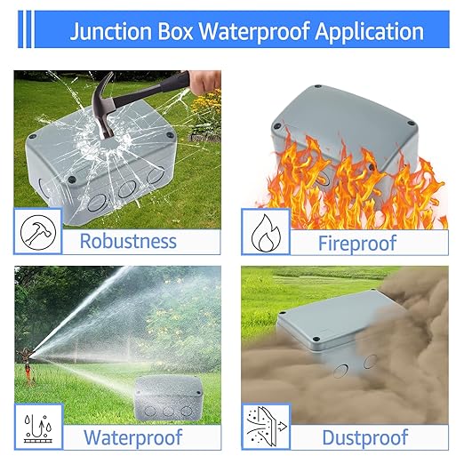 Outdoor Junction Box Waterproof,SuperInk Outdoor Electrical Boxes Weatherproof with Reserved Holes,IP66 PVC/ABS Dustproof,4.9x3.3x2.3In(125x86x62MM),Watertight for Indoor Outdoor Use