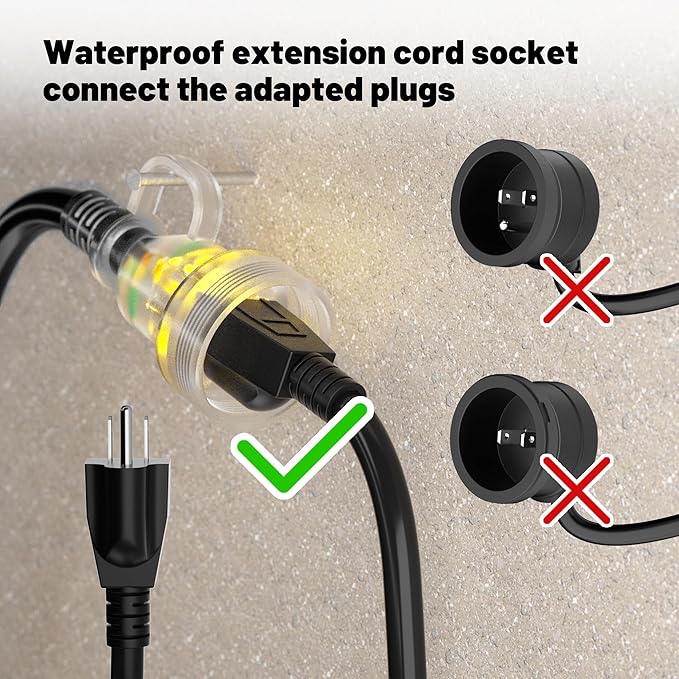 POWGRN 50FT 16 Gauge Black Outdoor Extension Cord Waterproof, 3 Prong Flexible Cold Weatherproof -58℉ Extension Cord, 13 AMP 1625W SJTW, ETL Listed
