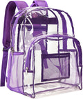 Vorspack Clear Backpack Heavy Duty PVC Transparent Backpack Extra Large Clear Backpacks with Reinforced Strap for College Workplace Security - Purple