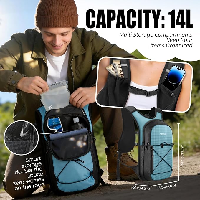 Hydration Pack Backpack, Insulated Hiking Water Backpack with 1.5L Water Bladder, Running Hydration Vest Backpack for Men Women, Hydro Daypack for Hiking, Cycling, Climbing, Rave
