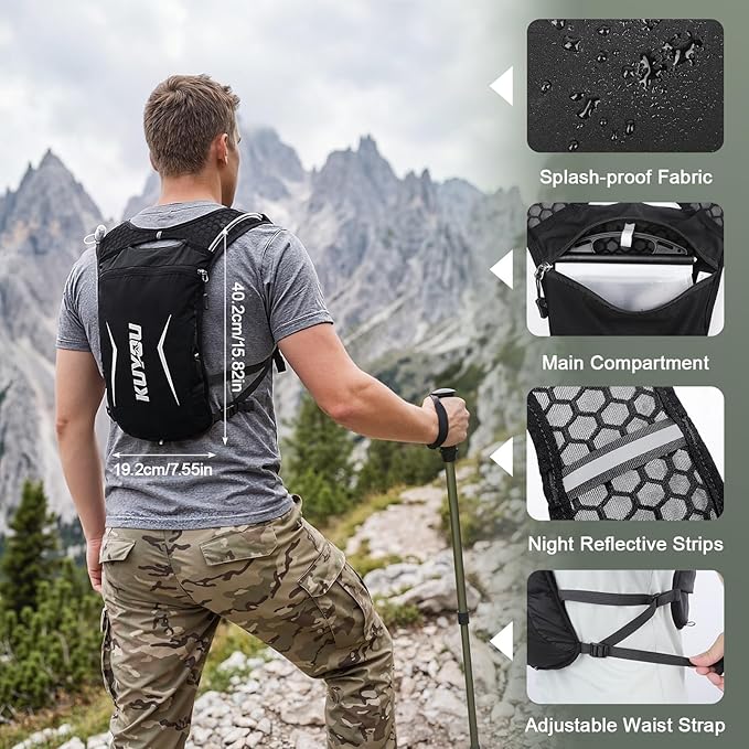 KUYOU Running Vest for Women & Men, Lightweight Hydration Backpack with 2L Water Bladder, Water Backpack for Trail Running, Hiking, Cycling & Marathon