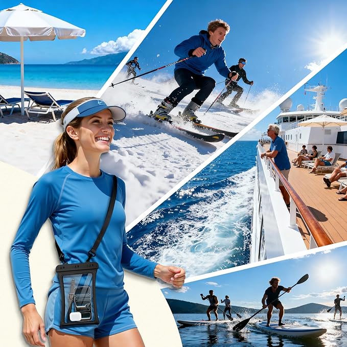 CACOE [Floatable Floating Universal IPX8 Waterproof Phone case 2 Pack-Up to 10.0",Adjustable Lanyard Phone Pouch,Cellphone Dry Bags for Vacation Beach Pool Kayak Cruise Travel Essentials（Black+Black）