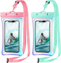CACOE Universal Waterproof Phone case 2 Pcs-Up to 7.0",Phone Pouch with Adjustable Neck Lanyard,IPX8 Cellphone Dry Bags for Beach Pool Swimming (Iridescence, Up to 7.0"-Floatable)