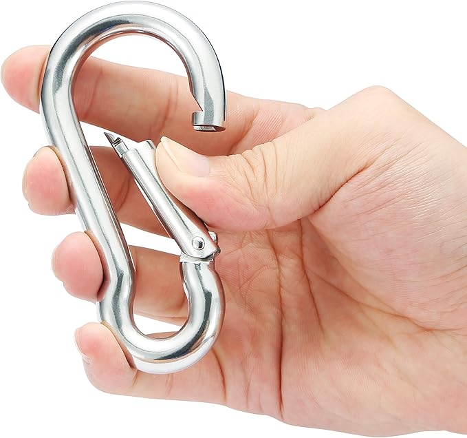 sprookber 316 Stainless Steel Carabiner Clip, Marine Grade Heavy Duty Spring Snap Hook for Outdoor, Boat, Hammock, Set of 5