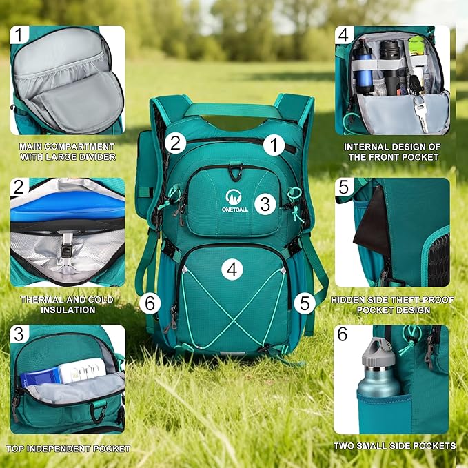 Hydration Backpack 22L, Hiking Backpack with 2L Leakproof Bladder, Sewn-in Rain Cover, Insulated Compartment for Men & Women Running, Cycling, Camping