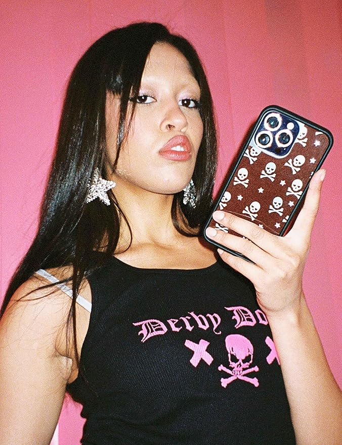Wildflower Cases - Compatible with iPhone 13 Pro | Protective Black Bumper, 6.5ft Drop Test Certified, Women Owned Small Business | Trendy Brown White Pirate Skulls | Cross Bones