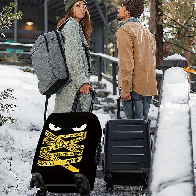 ANNA QUEEN Warning Tape Luggage Cover, Funny Eyes and Yellow Tape Design Suitcase Protector, Stretchable Washable Travel Sleeve for 24-26 Inch Luggage