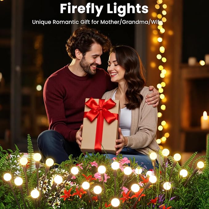 Solar Lights Outdoor(4 Pack,32 LEDs),Solar Lights Outdoor Waterproof for Garden Decor,4 Modes Firefly Light for Outdoor Decor,Big Bulb High Lumens Patio Decor,Sway by Wind,Gardening Gifts for Women