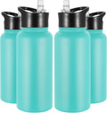 VEGOND 32 oz Insulated Water Bottle Bulk Stainless Steel Metal Water Bottles with Leak Proof Straw Lid & Spout Lid, Wide Mouth Double Walled Vacuum Travel Sports Bottle, 4 Pack