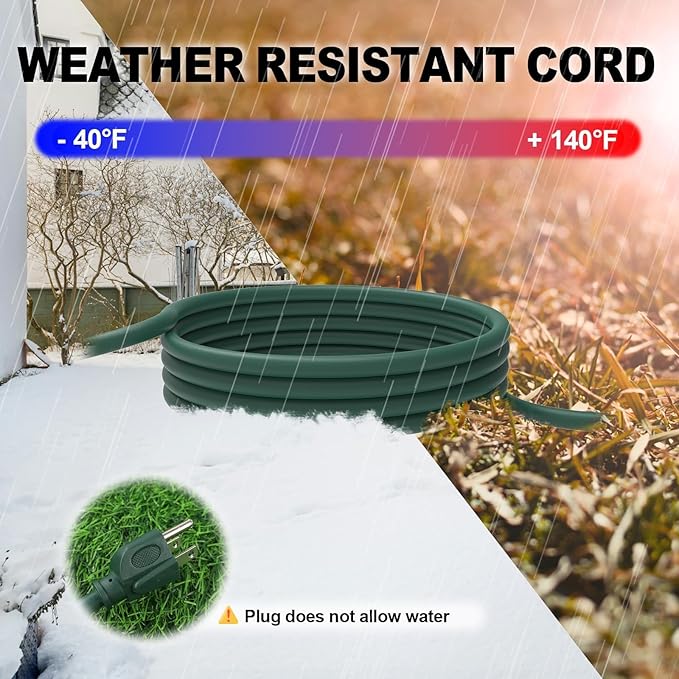 EP 50 Ft Outdoor Extension Cord with 3 Electrical Power Outlets - 16/3 SJTW Green Cable with 3 Prong Grounded Plug for Safety Great for Christmas Lights, Garden and Major Appliances