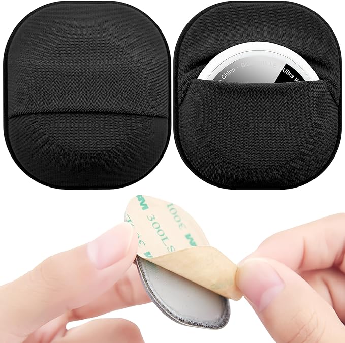 2 Pack for Airtag & Moto Tag Sticker Adhesive Mount, Case for Apple AirTags 1st & 2nd Generation Fabric Holder with 3M Adhesive Stick on Wallet/TV Remote/Car/Luggage/Bags/Drones, Lightweight