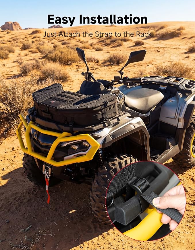 KEMIMOTO Portable ATV Front Rear Rack Bag UTV Cargo Bed Storage, Flat Gear Box with Molle System, Compatible with Polaris Sportsman Ranger RZR Can-Am,1680D Water-resistant