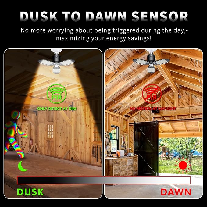 Motion Sensor Garage Light, 80W Garage Lights Ceiling Led Motion Activated,Dusk to Dawn Sensor Lights,Ultra Bright LED Shop Light Bulb,Screw in Shop Lights for Barn,Basement(2Pack)