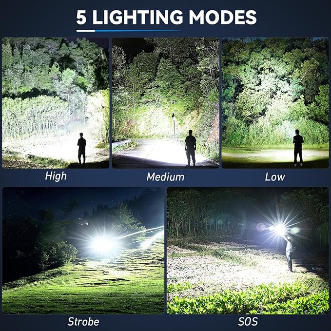Rechargeable Flashlights High Lumens 3 Packs, 99,000 Lumens Super Bright LED Flash Light with 5 Modes Adjustable LED Flashlight, High Powered Flashlight for Home Camping Outdoor