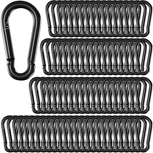 100 Pack 2.36" Spring Snap Hook Carabiners, M6 Galvanized Steel Black Small Carabiner Clip, Keychain Clip, Quick Link Key Chain for Hammock Swing Set Outdoor Travel, Camping, Fishing, Hiking
