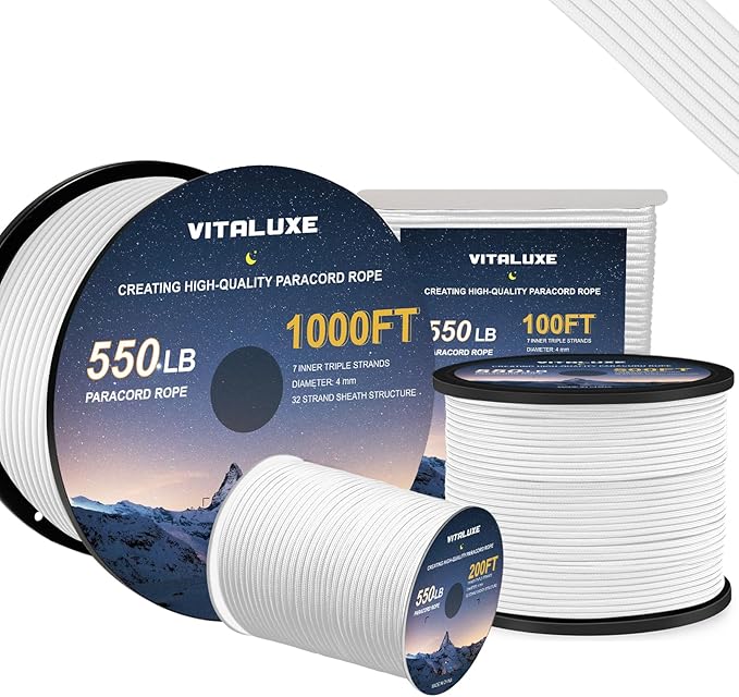 Paracord 550, 4mm, 7 Triple Strands Utility Rope, Parachute Cord for Survival Gear, Camping, Hiking, and DIY Bracelets, Keychains,Accessories, Type III