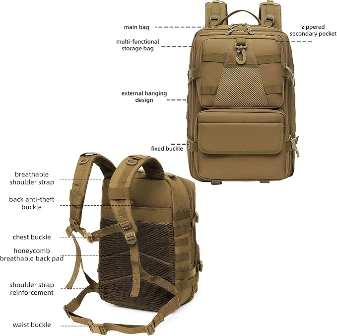 aiGear 50L Military Tactical Backpack 3 Days Assault Pack Large Day Backpack for Men Molle Army Bug Out Bag Waterproof Heavy Duty Hiking Trekking Rucksack - Khaki Camo