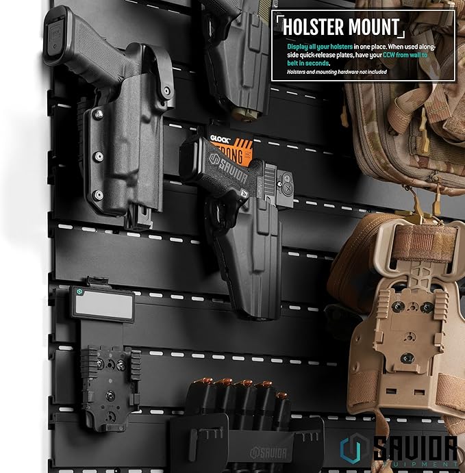 Savior Equipment Wall Rack System Tactical Universal Pistol Holster Holder Storage Attachment Wall Mount Hanger, Heavy-Duty Steel Modular Firearms Gun Wall Gear Accessories Organizer