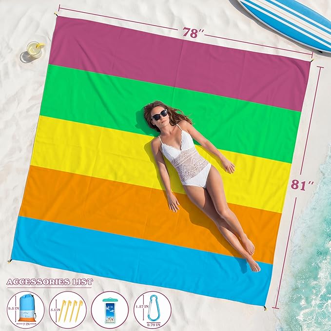 Famstar Beach Blanket Oversized Extra Large 78" X 81",Waterproof Sandproof Beach Blanket 1-7 Adults Lightweight Durable for Travel Camping Hiking Picnic