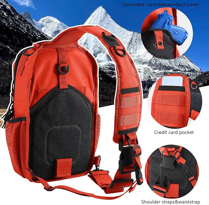 Rover Sling Pack Tactical Shoulder Sling Bag Backpack with Bottle Holder Crossbody Chest Bag, Orange
