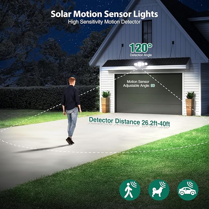 Solar Lights Outdoor 4000LM 236 LEDs Motion Sensor Outdoor Lights, 5 Heads Security Wall Lights,3 Mode, IP65 Waterproof Flood Lights with Remote Control for Garden, Backyard,2 Pack