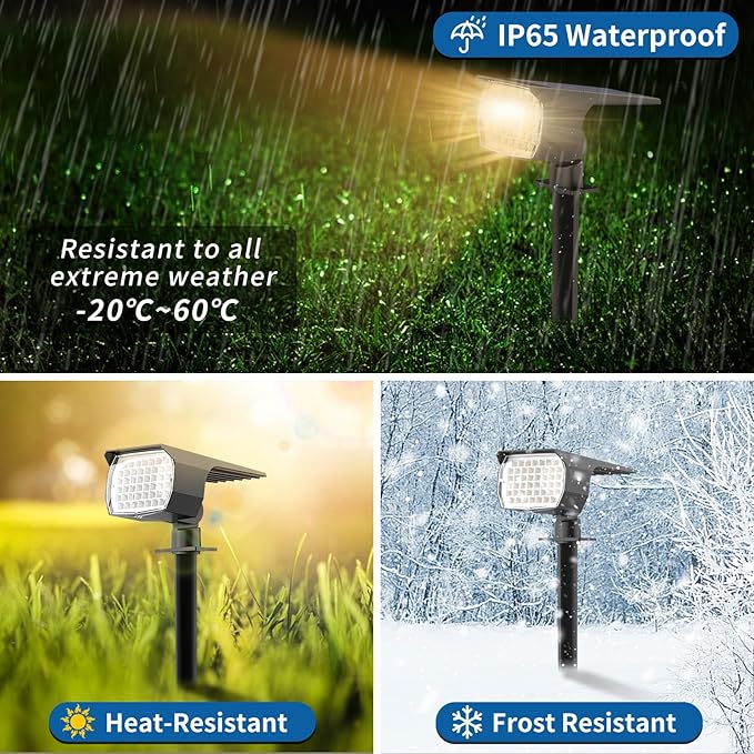 WENATY Solar Spot Lights Outdoor Waterproof IP65, 6 Pack Landscape Spotlights with 46 LEDs, 3 Modes Auto On/Off Solar Powered Flood Lights for Outside Pathway, Yard, Garden, Walkway (Warm White)