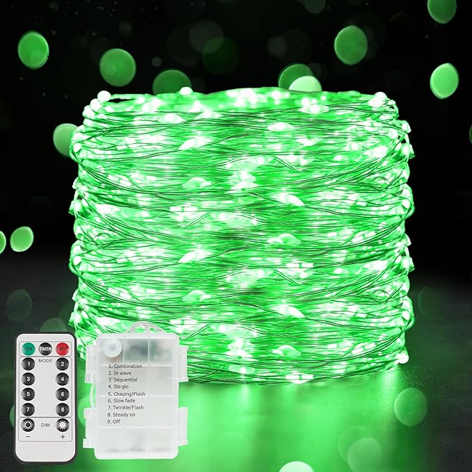 suddus Green Christmas Lights, 33ft 100 LED String Lights with Remote, Green Fairy Lights Battery Operated for Christmas, St Patricks Day, Bedroom, Wreath, Patio, Backyard, Garde, Party Decorations