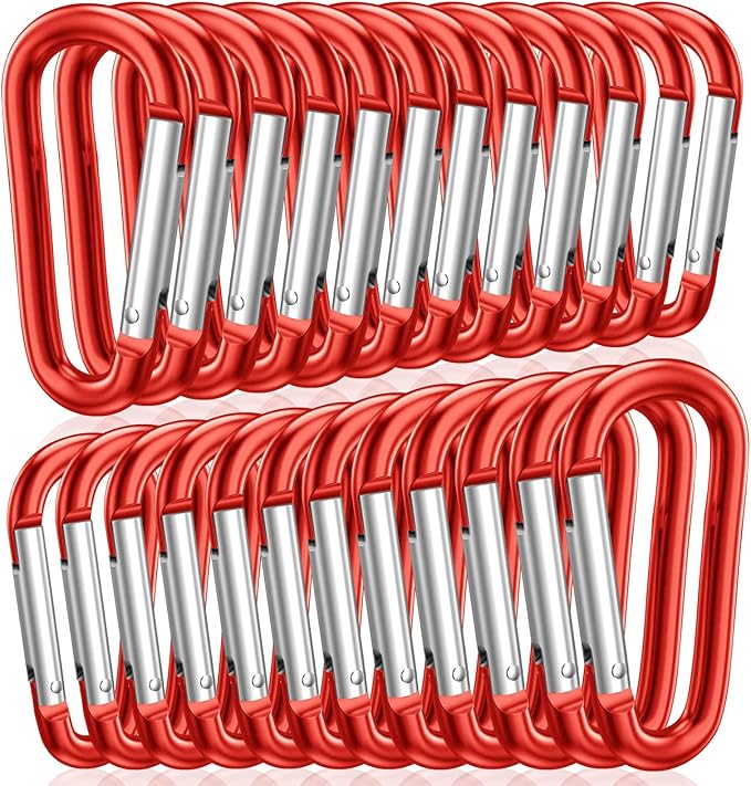 STURME 2" Aluminum D Ring Carabiners Clip D Shape Spring Loaded Gate Small Keychain Carabiner Clip Set Outdoor Camping Mini Lock Snap Hooks Spring Link Key Chain Durable Improved 24 PCS