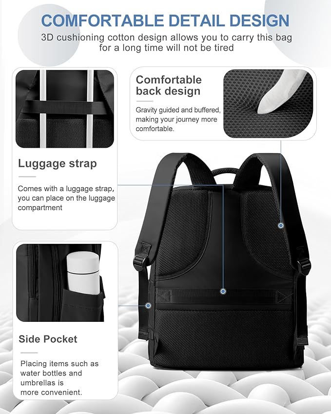 coowoz Large Travel Backpack Carry On for Women Man Black Waterproof Gym Backpacks with Laptop Compartment Mochila de Viaje Teacher Personal Item Backpack Rucksack Airplane Accessories Must Haves