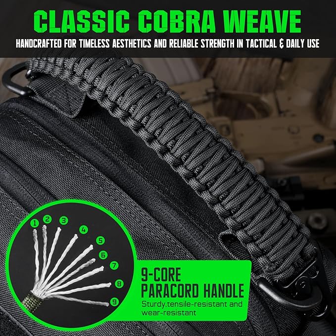 Tactical Paracord Handle，9-core Weaving Paracord Strap for Bag Strap Replacement，Molle Attachment with Metal/Plastic Clips for Backpack Sling Bags Water Bottle Holder