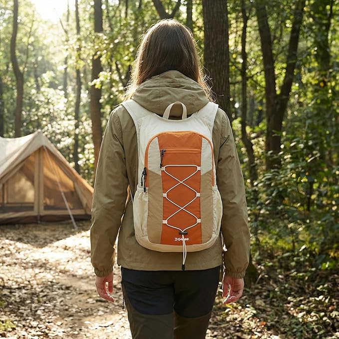 G4Free 20L Hiking Backpack Lightweight Daypack with Phone Pocket Small Packable Foldable Hiking Bag for Women Men, Orange+Beige
