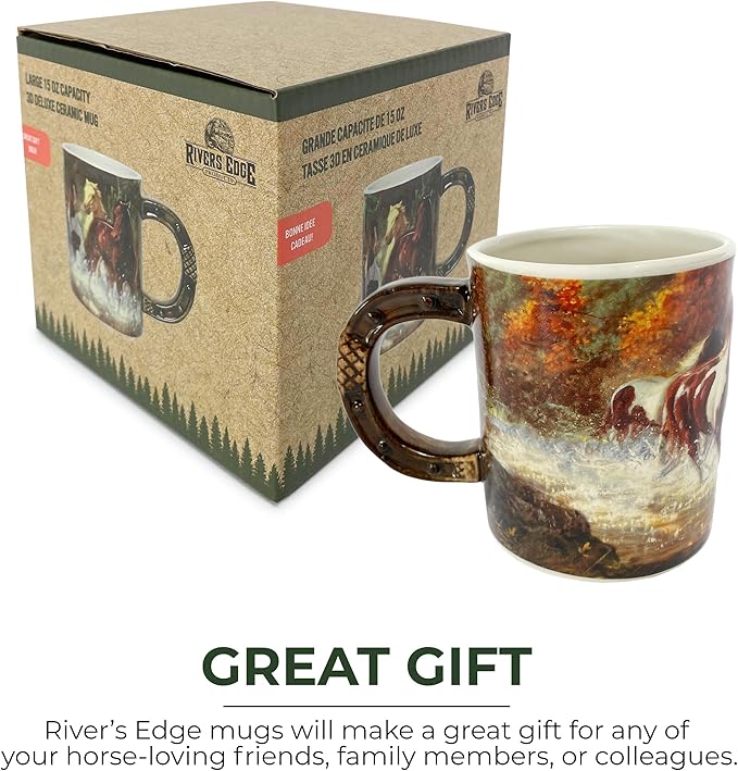Rivers Edge Products 3D Ceramic Coffee Mug with Handle, 15 Ounces, Espresso Cups and Coffee Cups Ceramic, Perfect for Coffee, Expresso, Latte, or Tea