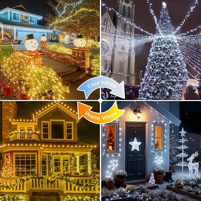 Warm White and Cool White Color Changing Solar String Lights for Outside, 2 Pack 400LED Solar Fairy Lights Outdoor Waterproof, Copper Wire with 8 Modes Solar Twinkle Lights for Tree Garden Party